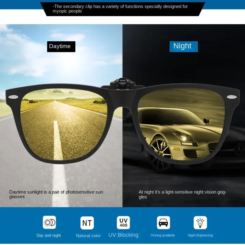 Men Photochromic Polarized Lens Flip Up Clip on Sunglasses Women Driving Sun Glasses with Clips 2024 Trending Product Shades