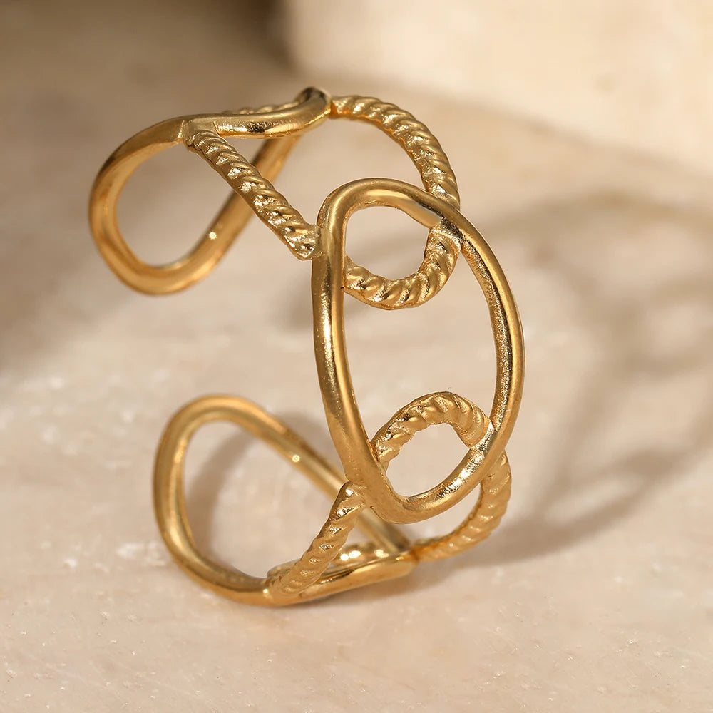 Stainless Steel Ring Trending Product Simple Atmosphere Openworked Geometric For Women Jewelry Banquet Creative Luxuries Gifts