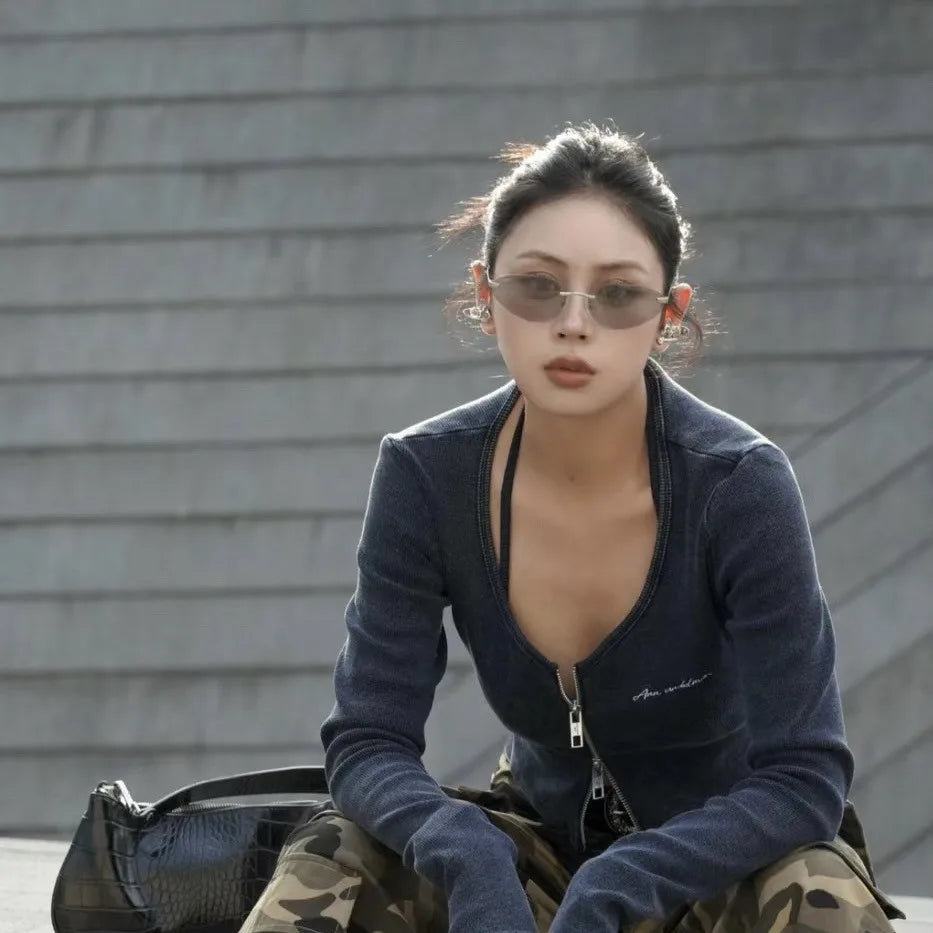 Korean Personalized Luxury frameless sunglasses Women Men High quality trending product Y2K futuristic hip-hop