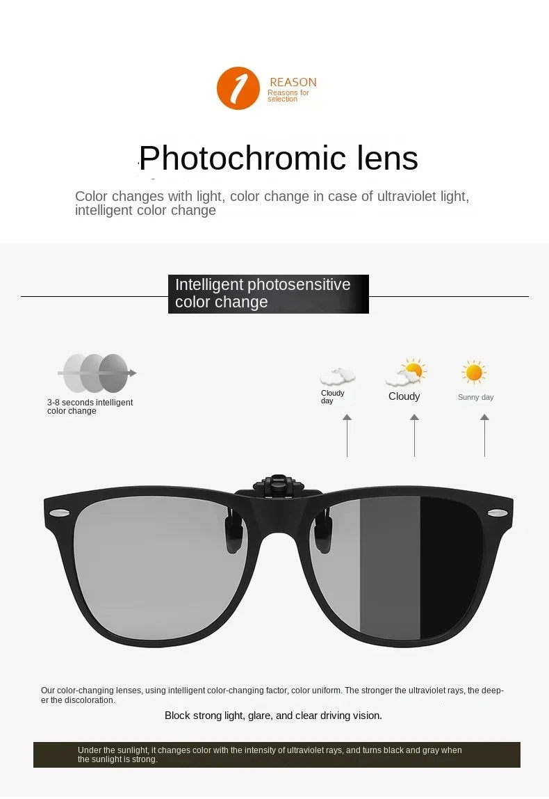 Men Photochromic Polarized Lens Flip Up Clip on Sunglasses Women Driving Sun Glasses with Clips 2024 Trending Product Shades