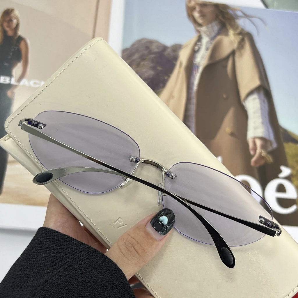 Korean Personalized Luxury frameless sunglasses Women Men High quality trending product Y2K futuristic hip-hop