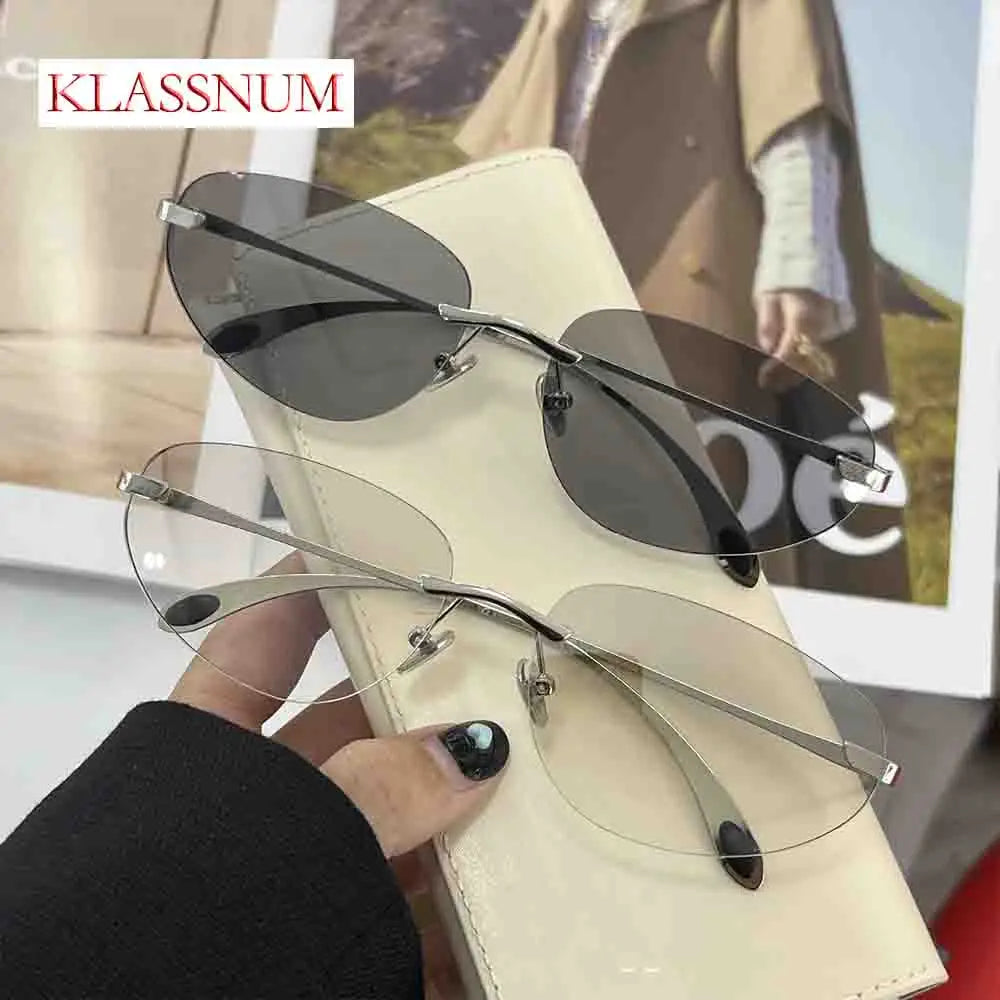 Korean Personalized Luxury frameless sunglasses Women Men High quality trending product Y2K futuristic hip-hop