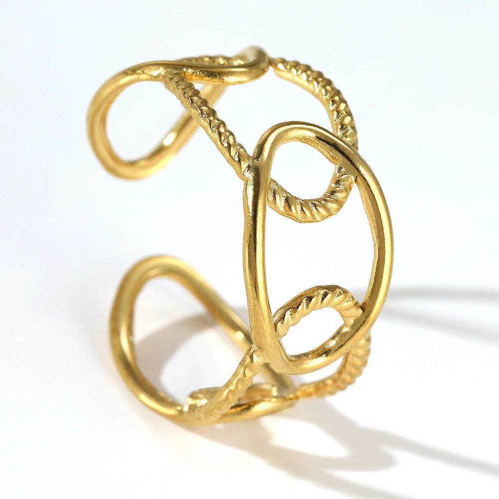 Stainless Steel Ring Trending Product Simple Atmosphere Openworked Geometric For Women Jewelry Banquet Creative Luxuries Gifts