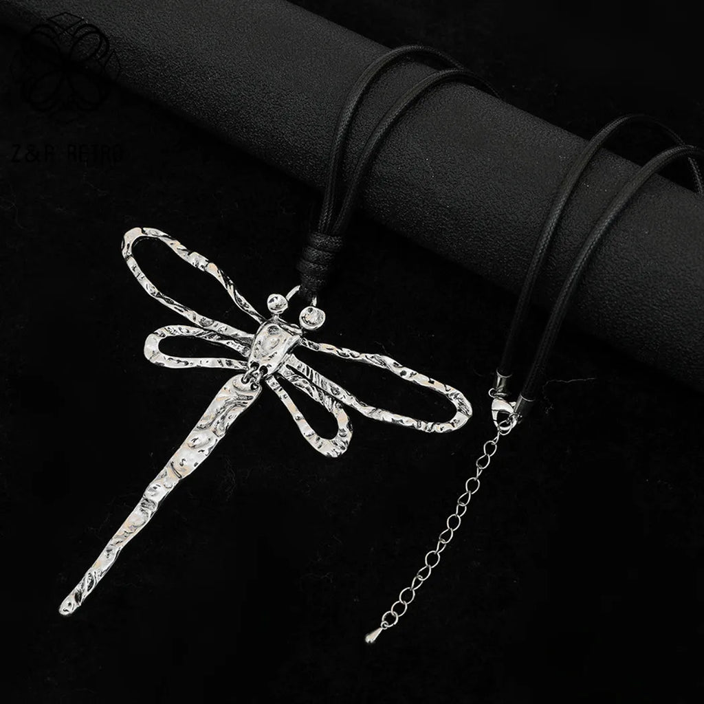 New in Silver Color Dragonfly Pendants Choker Necklace Gothic Korean Fashion Jewelry Accessories for Women