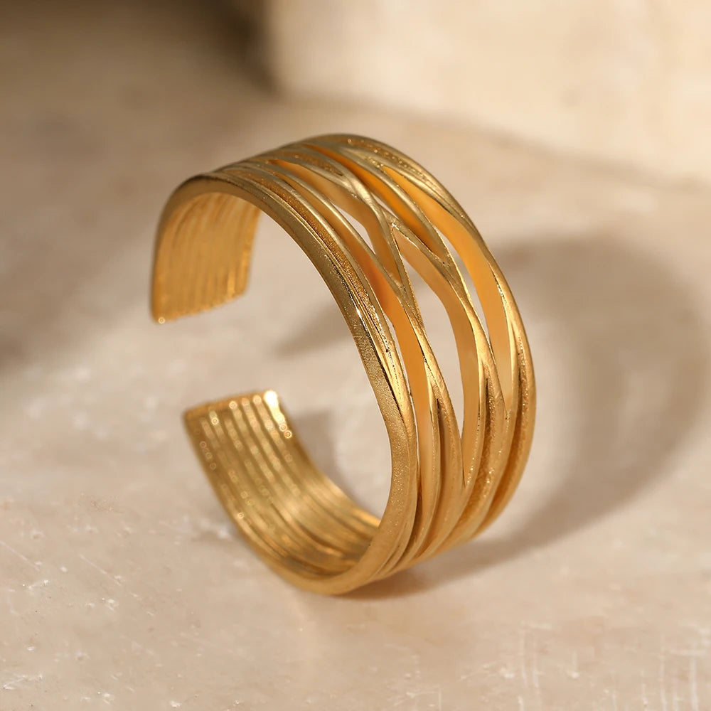 Stainless Steel Ring Trending Product Simple Atmosphere Openworked Geometric For Women Jewelry Banquet Creative Luxuries Gifts