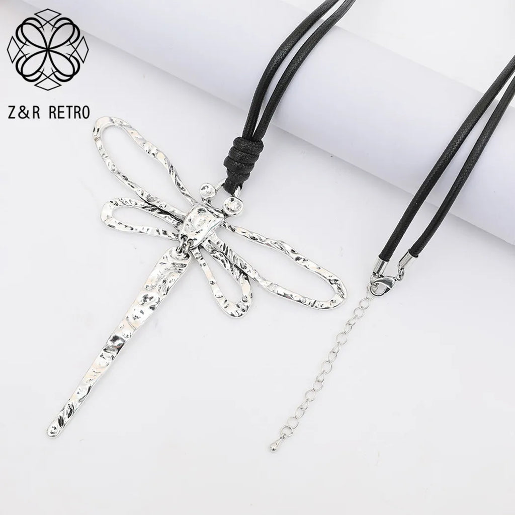 New in Silver Color Dragonfly Pendants Choker Necklace Gothic Korean Fashion Jewelry Accessories for Women