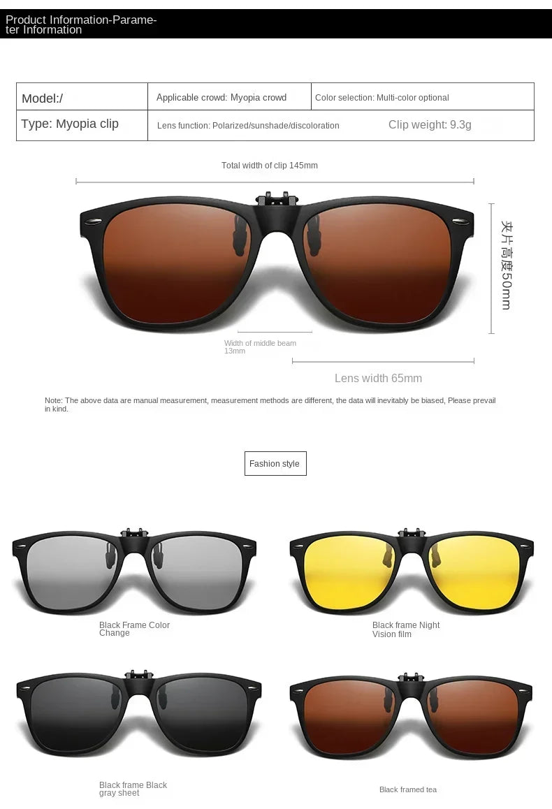 Men Photochromic Polarized Lens Flip Up Clip on Sunglasses Women Driving Sun Glasses with Clips 2024 Trending Product Shades