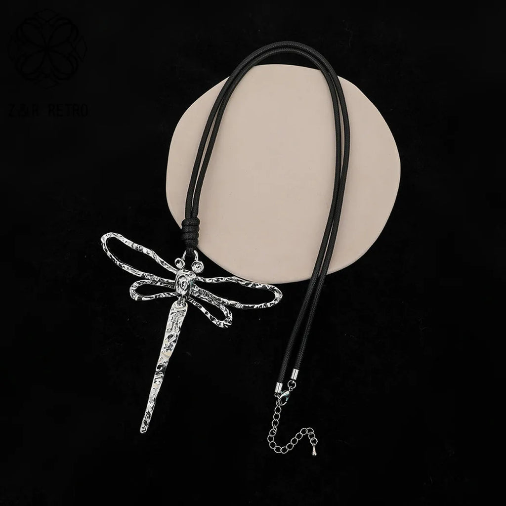 New in Silver Color Dragonfly Pendants Choker Necklace Gothic Korean Fashion Jewelry Accessories for Women
